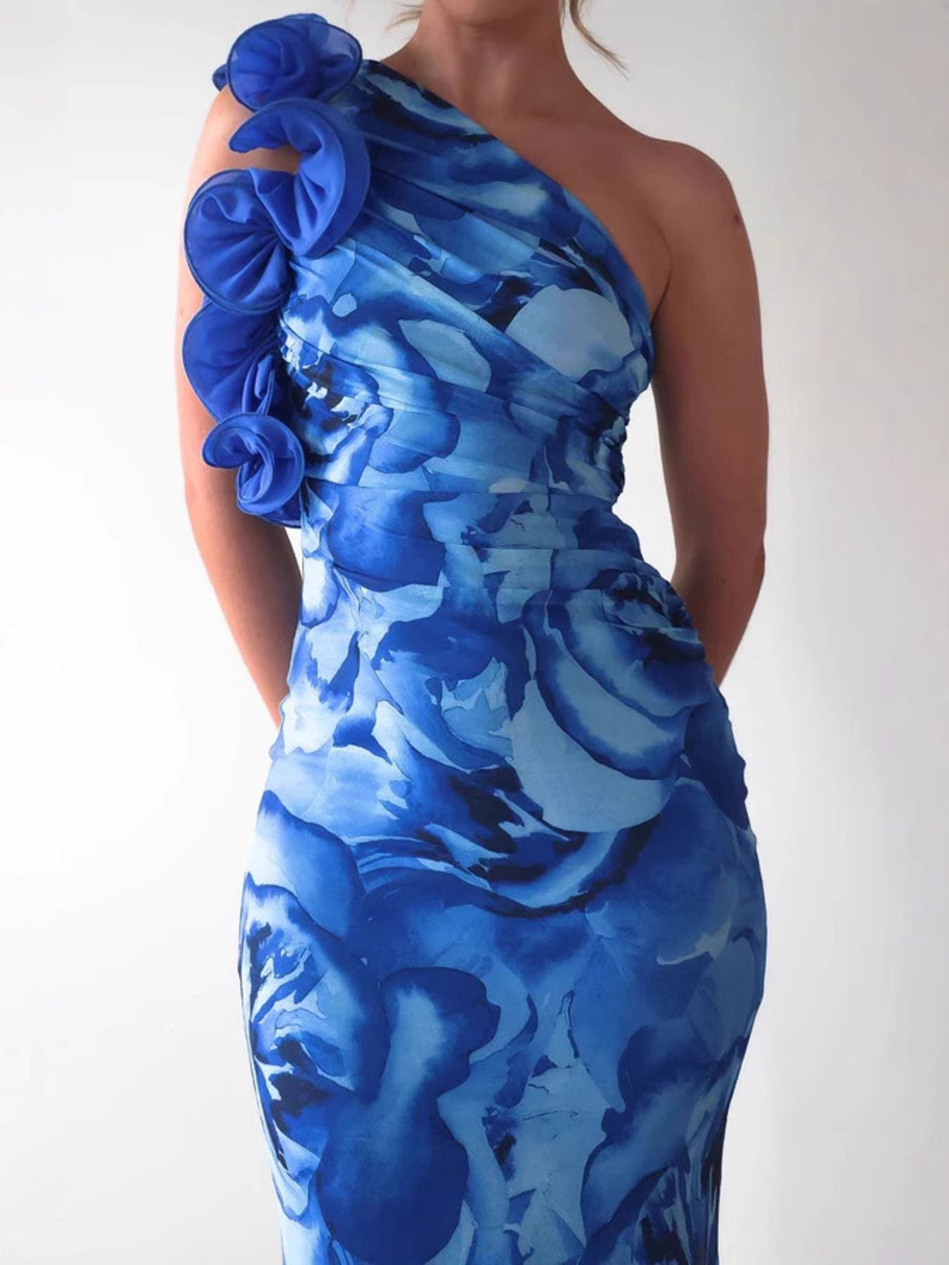 Floral Print One-Shoulder Maxi Dress