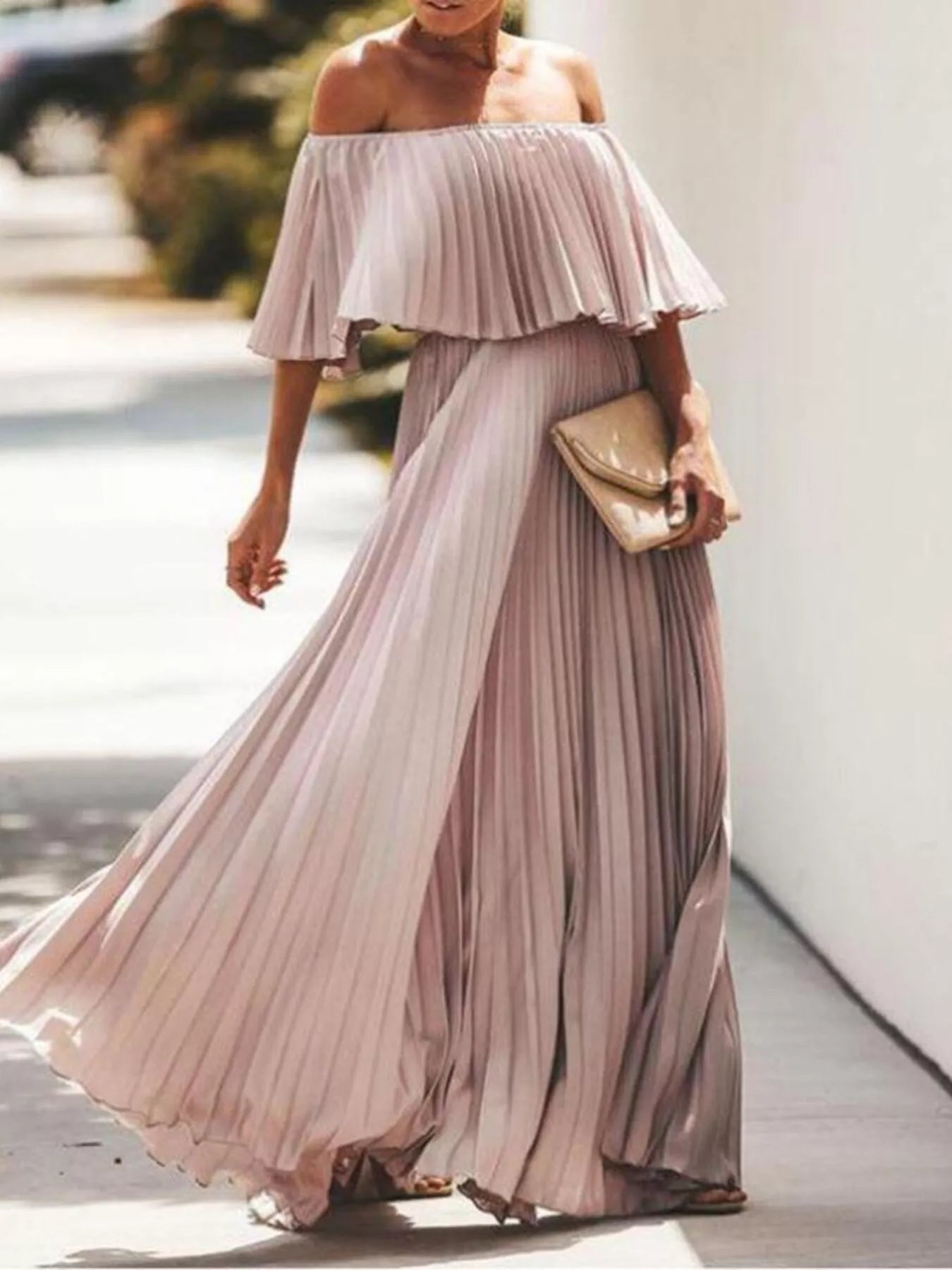 Full Size Off-Shoulder Pleated Maxi Dress Plus Size