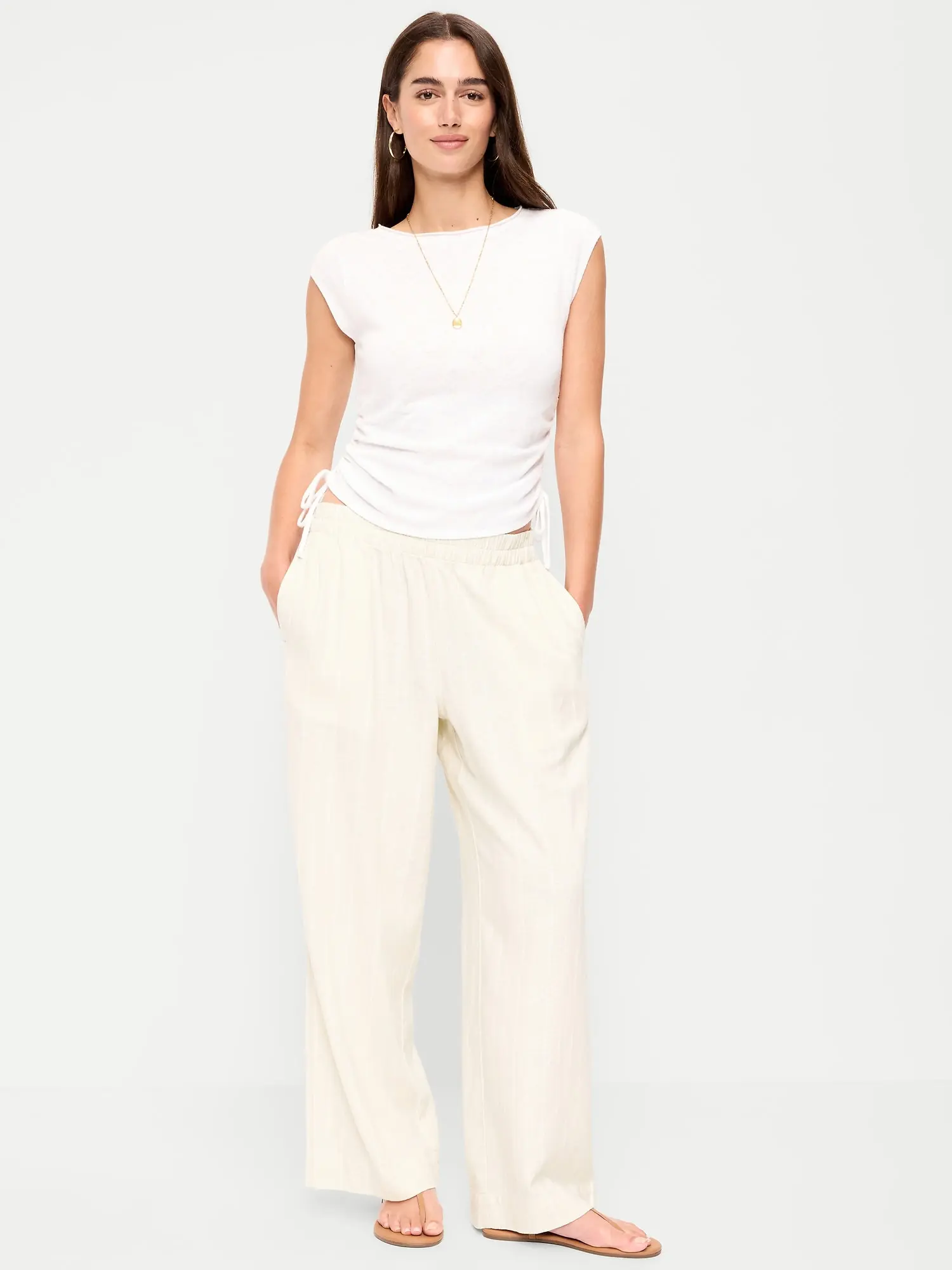 Women's High-Waisted Linen-Blend Wide-Leg Pants