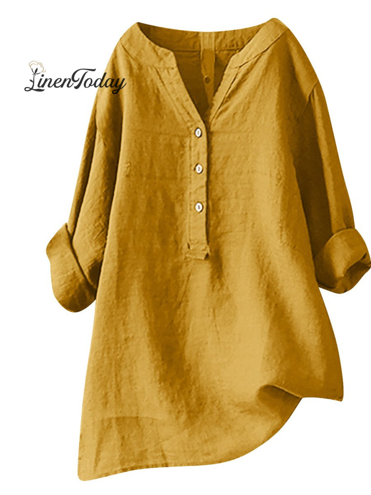 Women's  Retro Cotton And Linen Casual Shirt