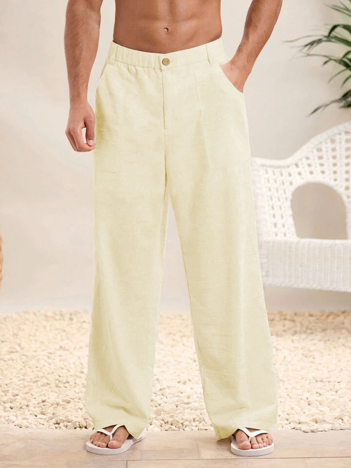 Men's loose cotton and linen casual trousers