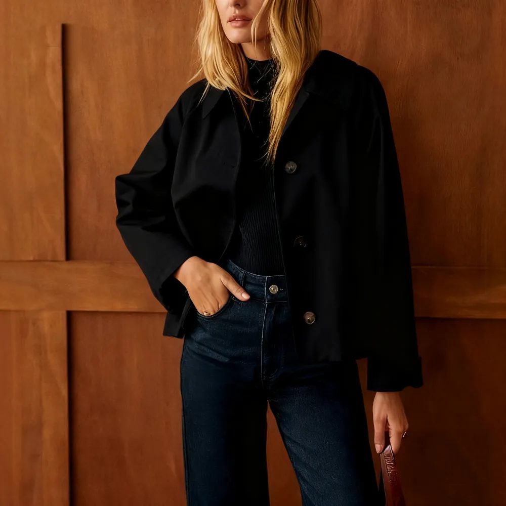 Women Casual Fall Jacket Lapel Neck Button-Down Long Sleeve Coat