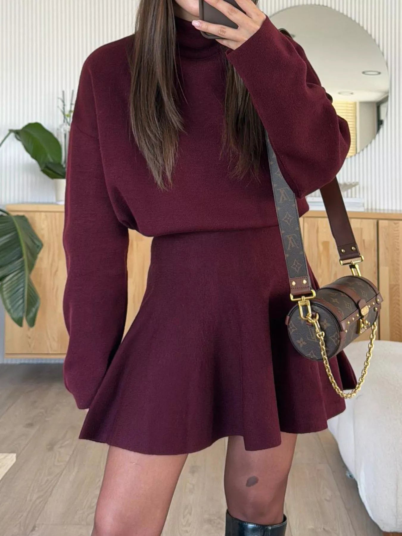 ROUND NECK LONGSLEEVE MINISWEATER DRESS