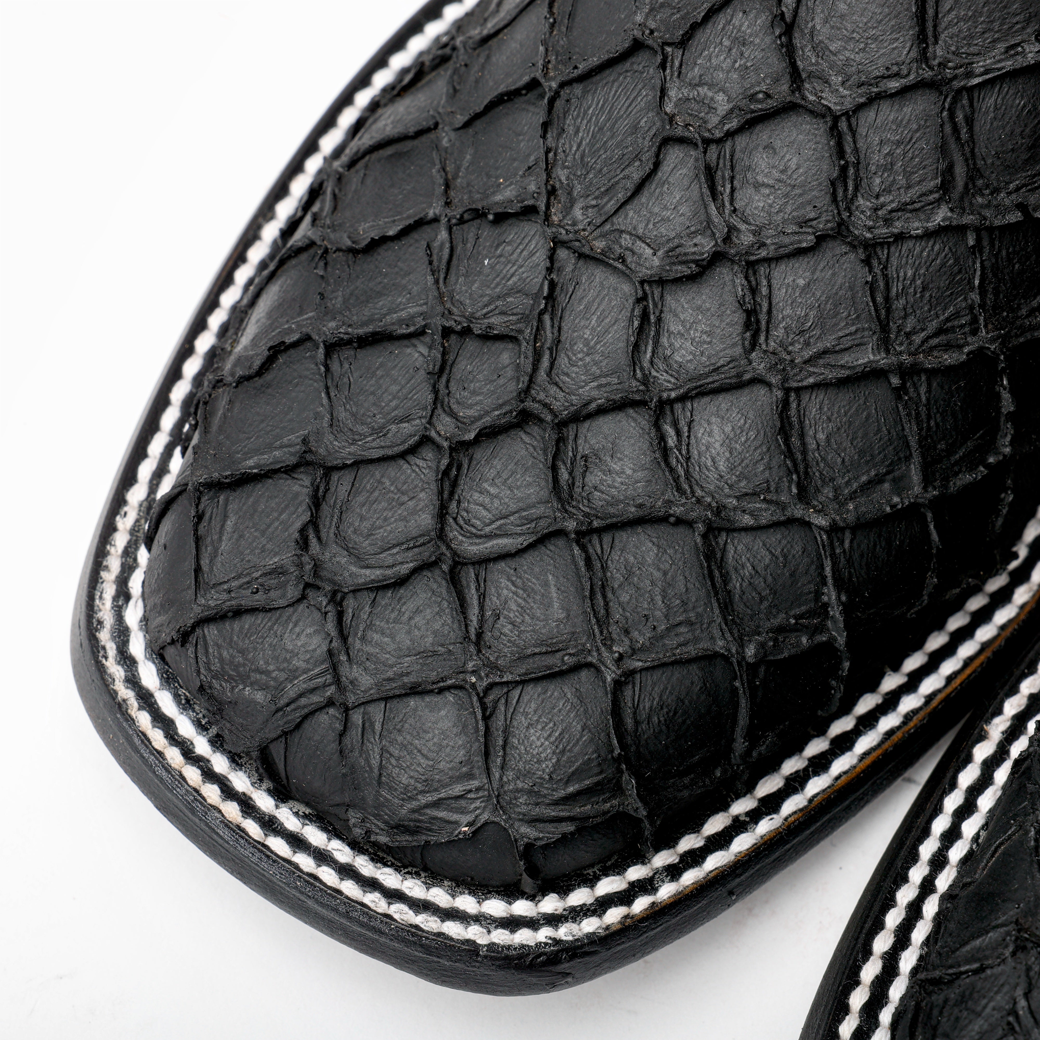 Matte Black Mini Pirarucu Leather Boots - Square Toe