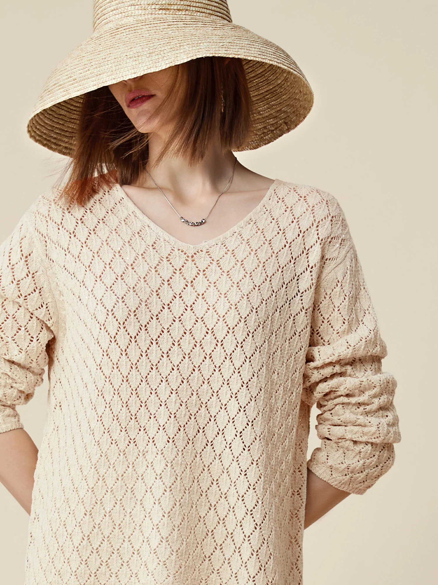 Lyocell & Linen Openwork Sequin Knitted Top