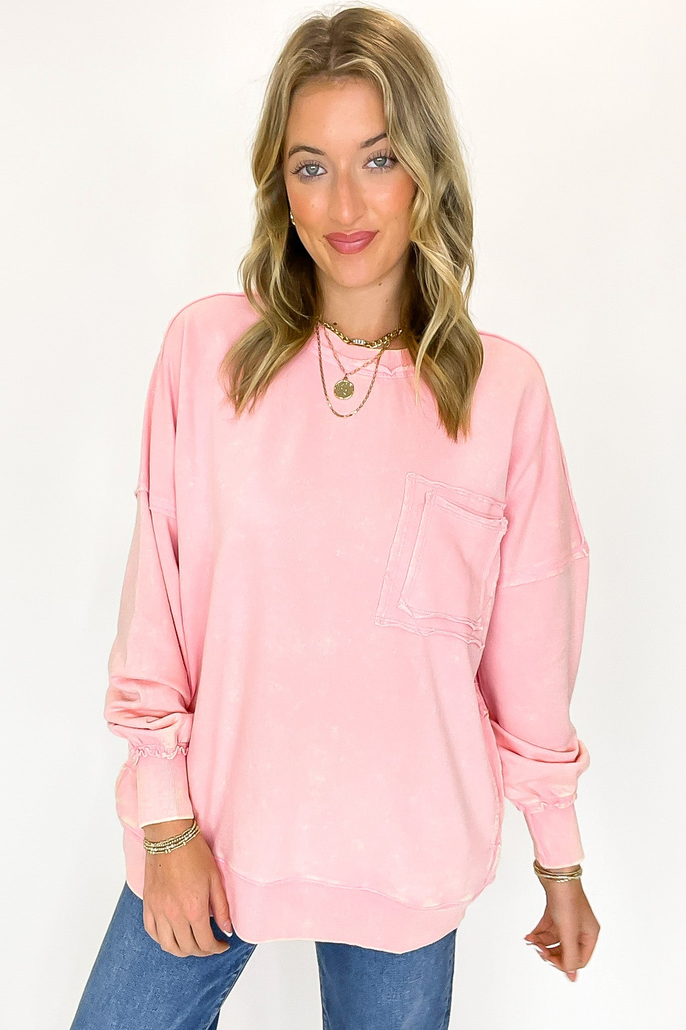 Vintage Acid Wash Raw Edge Pullover