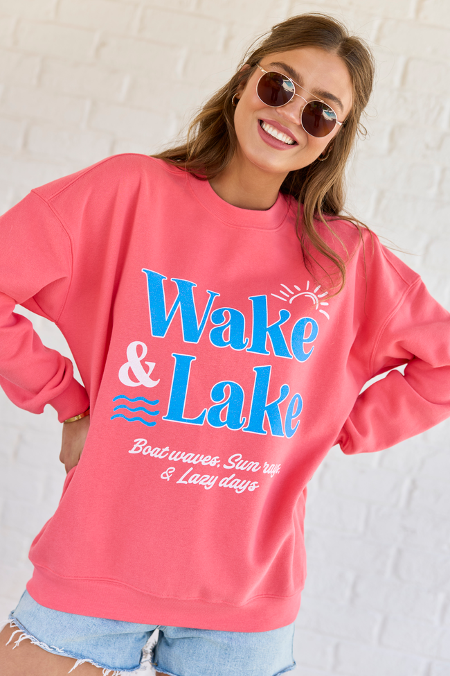 Wake & Lake Light Red Graphic Sweatshirt