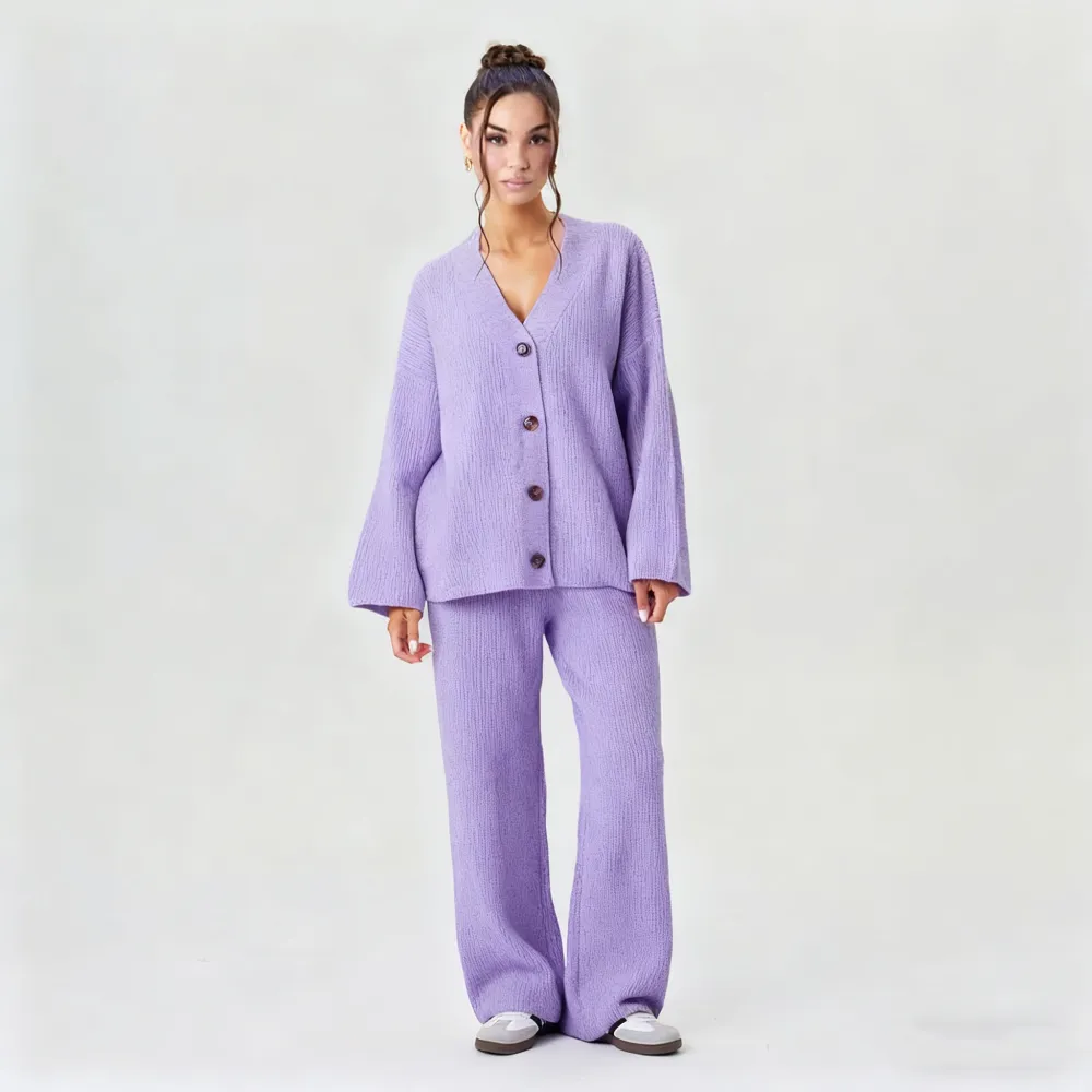 Women's Slouchy Solid Color V-Neck Button-Up Long Sleeve