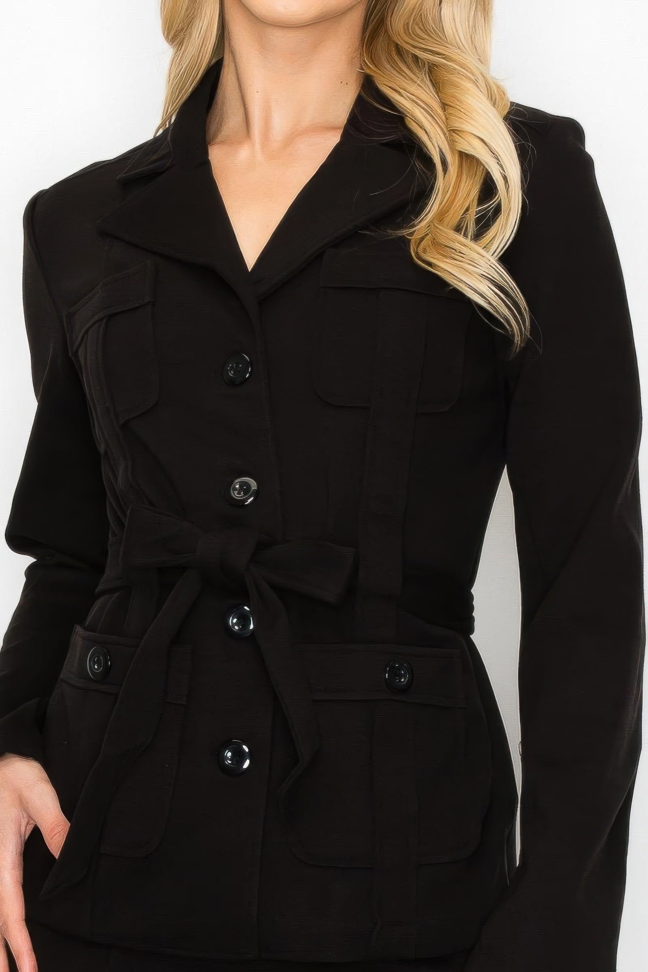 Belted Button Up Jacket & Pencil Skirt Set