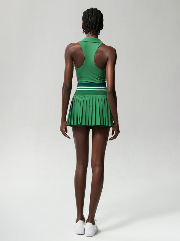 Sports Fitness Tennis Skirt Suit Women's Anti-Light Quick Drying V-Neck Yoga Suit Two-Piece Suit With Chest Pad