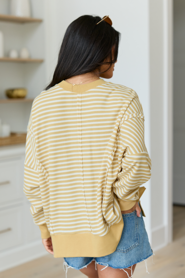 Kara Yellow Stripe Waffle Pullover
