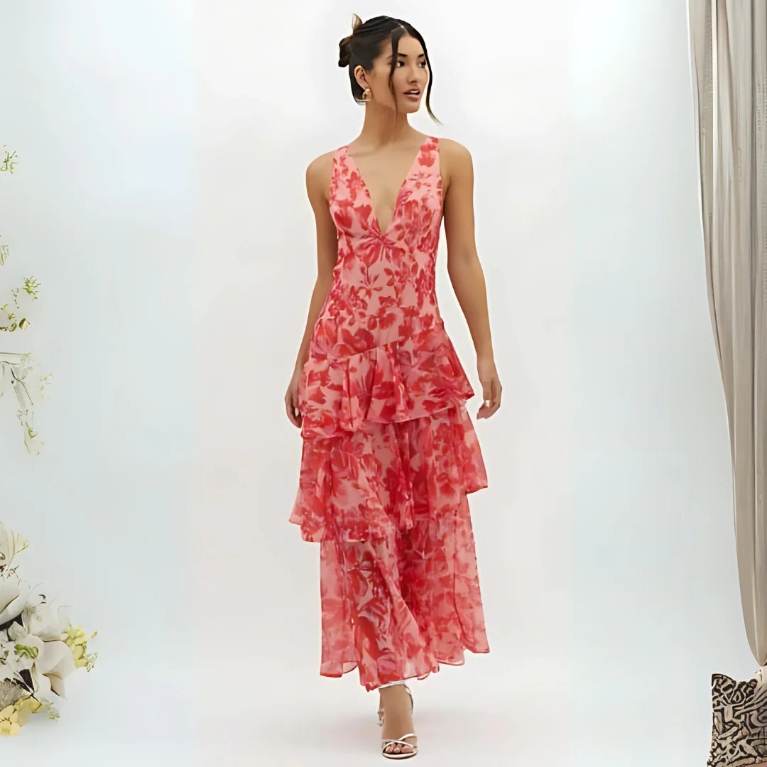 LaceyKarstar | Elegant V-Neck Layered Maxi Dress