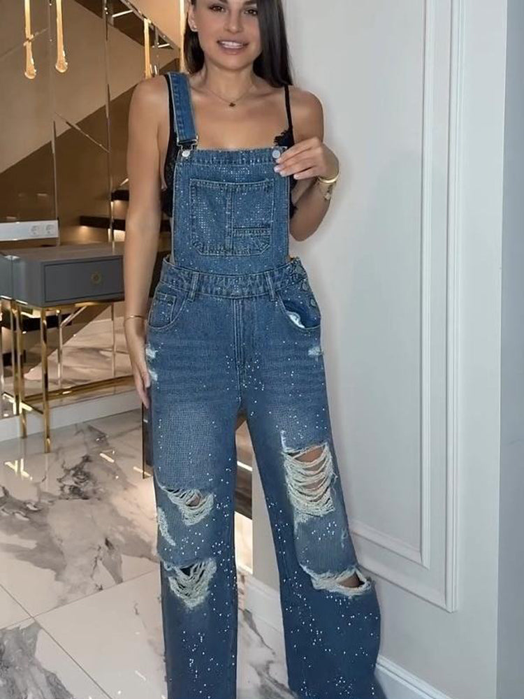 Ripped Denim Overalls