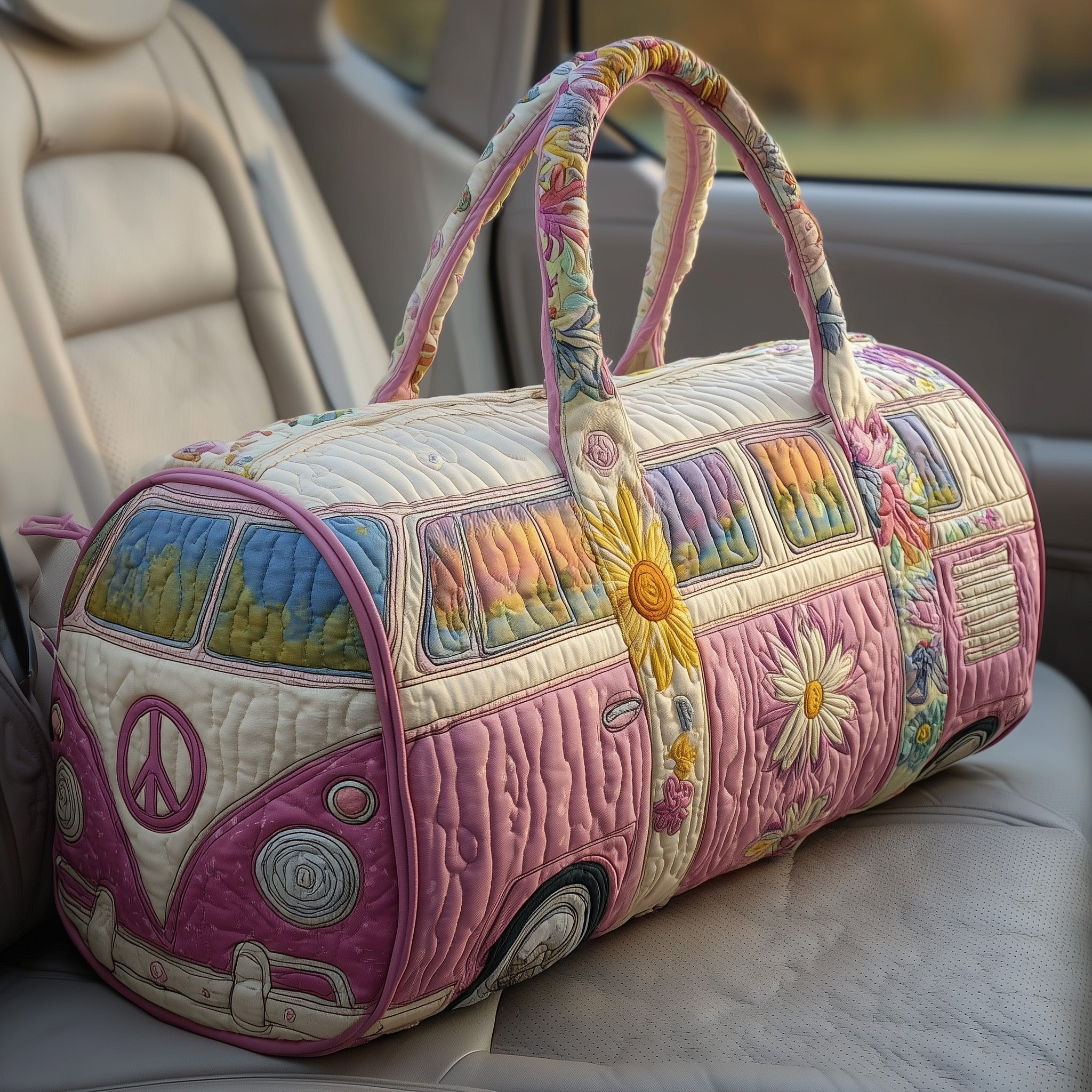 Hippie Journey Quilted Duffle Bag – Retro Boho Travel & Weekender Bag