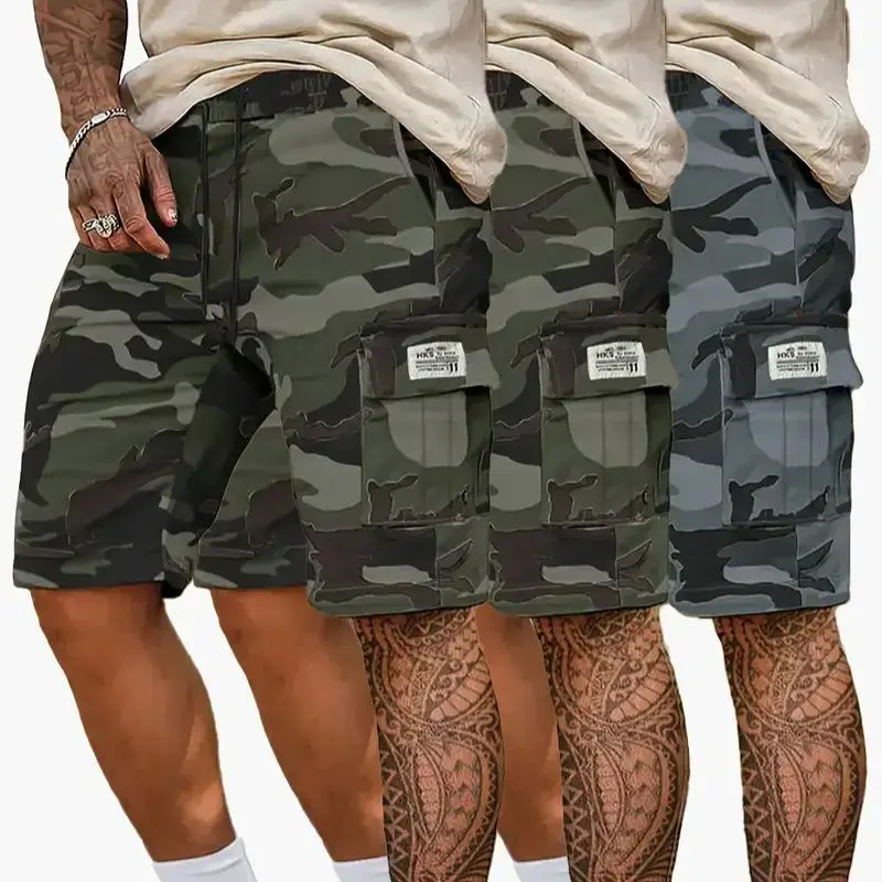 Camouflage Twill Pocket Shorts Three-Piece Set
