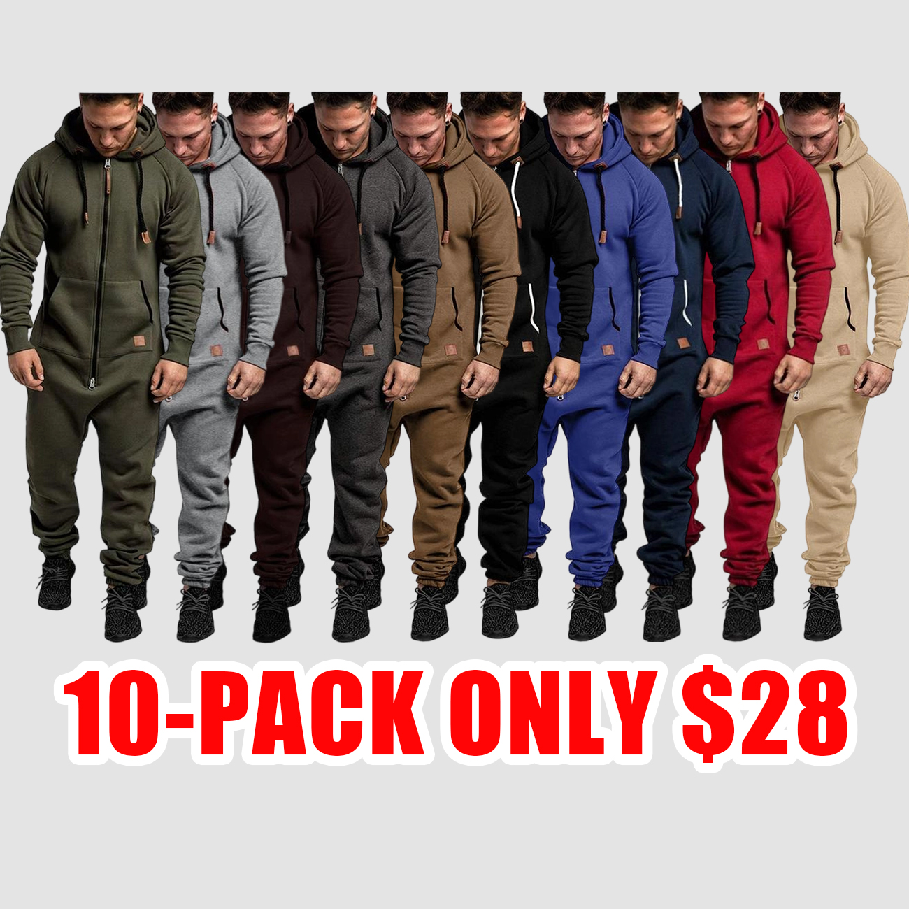 Men’s Hooded Fleece-Lined Jumpsuit with Full Zip and Kangaroo Pocket