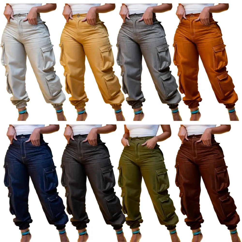 Women's Y2K High-Waist Cargo Denim Flap Pocket Pants