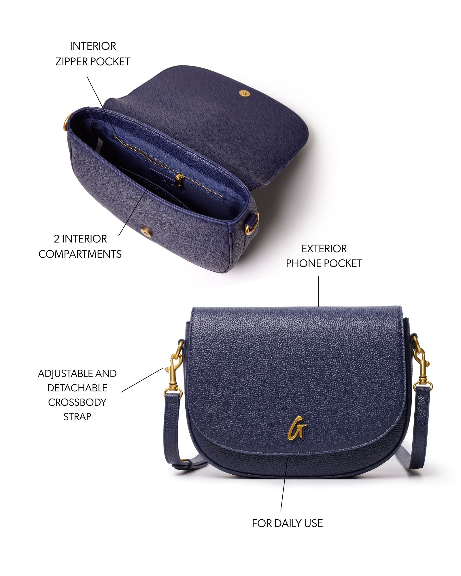 LARGE PEBBLE SHOULDER BAG - NAVY