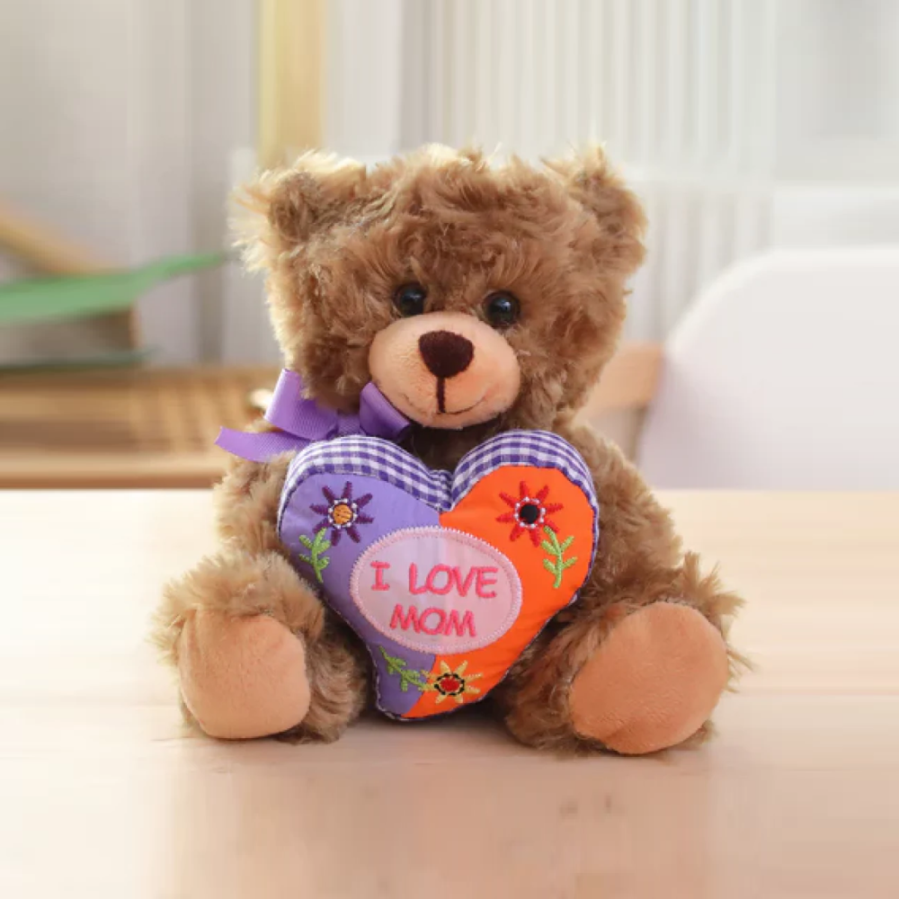 Mocha Bear with Mom Floral Heart 6inch