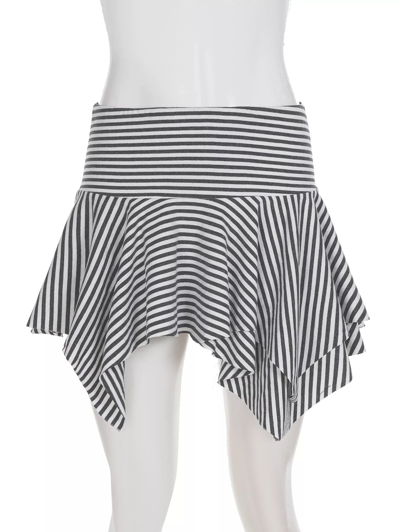 Striped Asymmetrical Hem Mini Skirt
