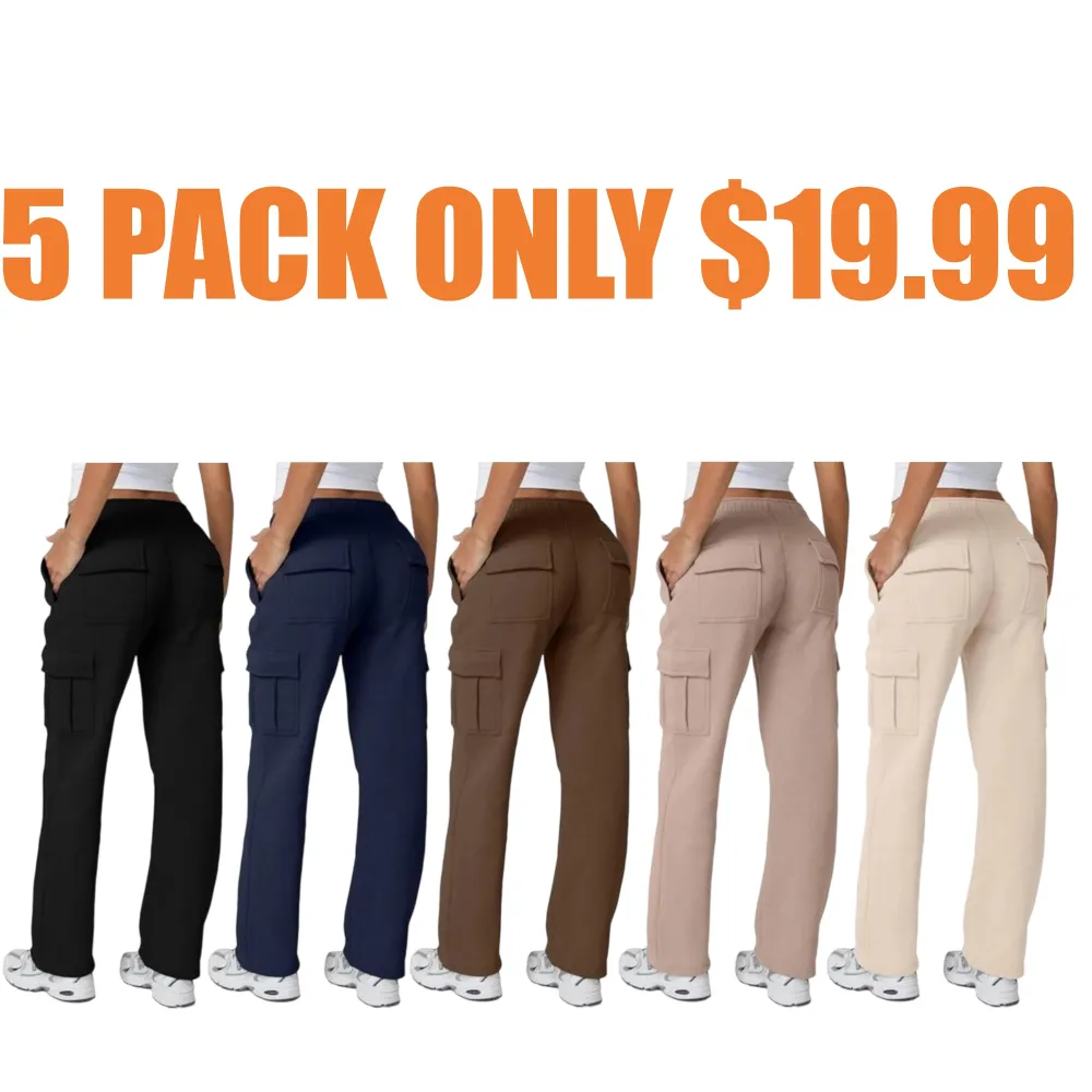 Women's multi-pocket solid color pants