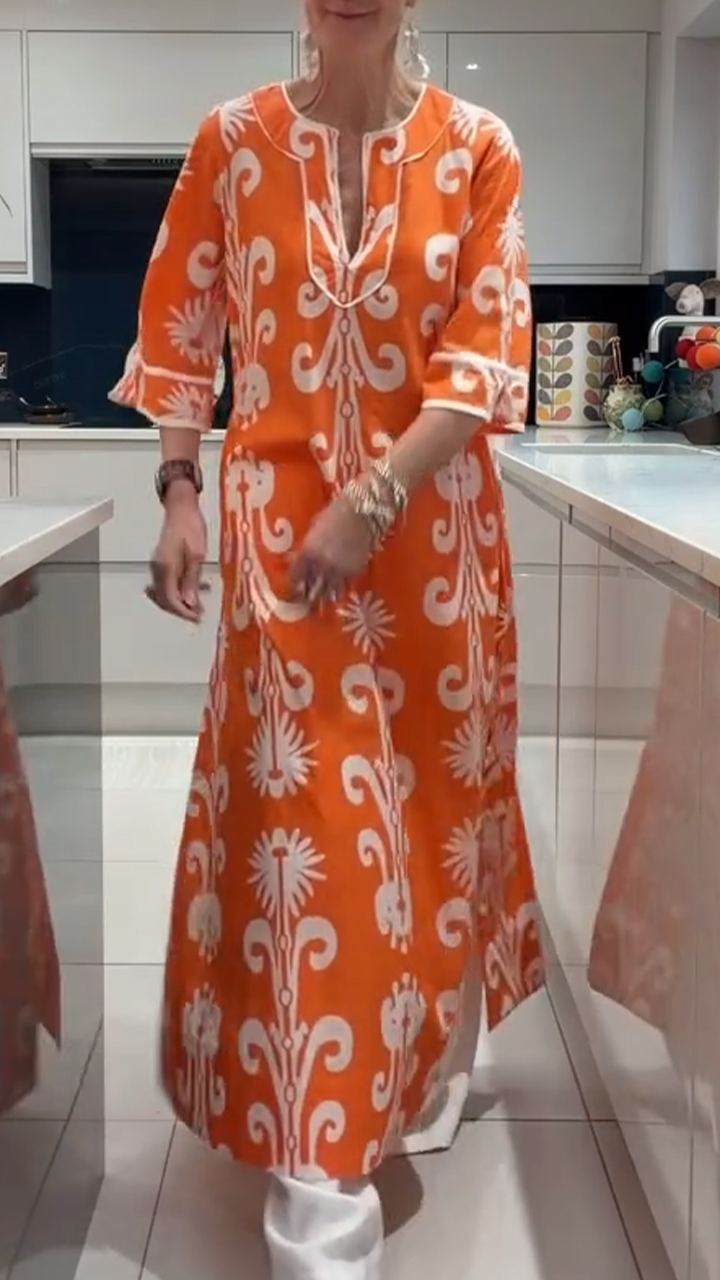 Women Round Neck Printed Loose Casual Dress