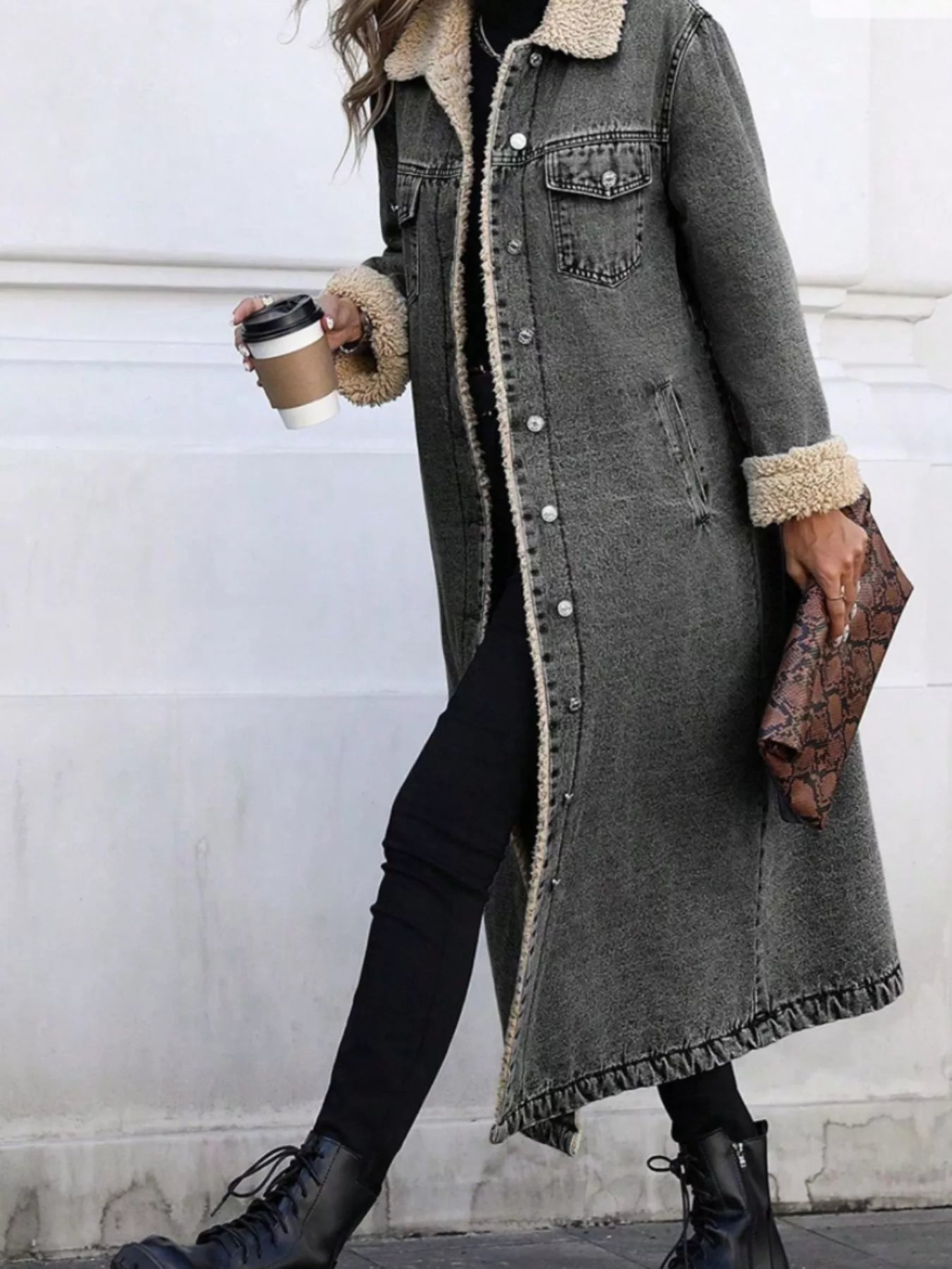 Sherpa Lined Longline Denim Jacket