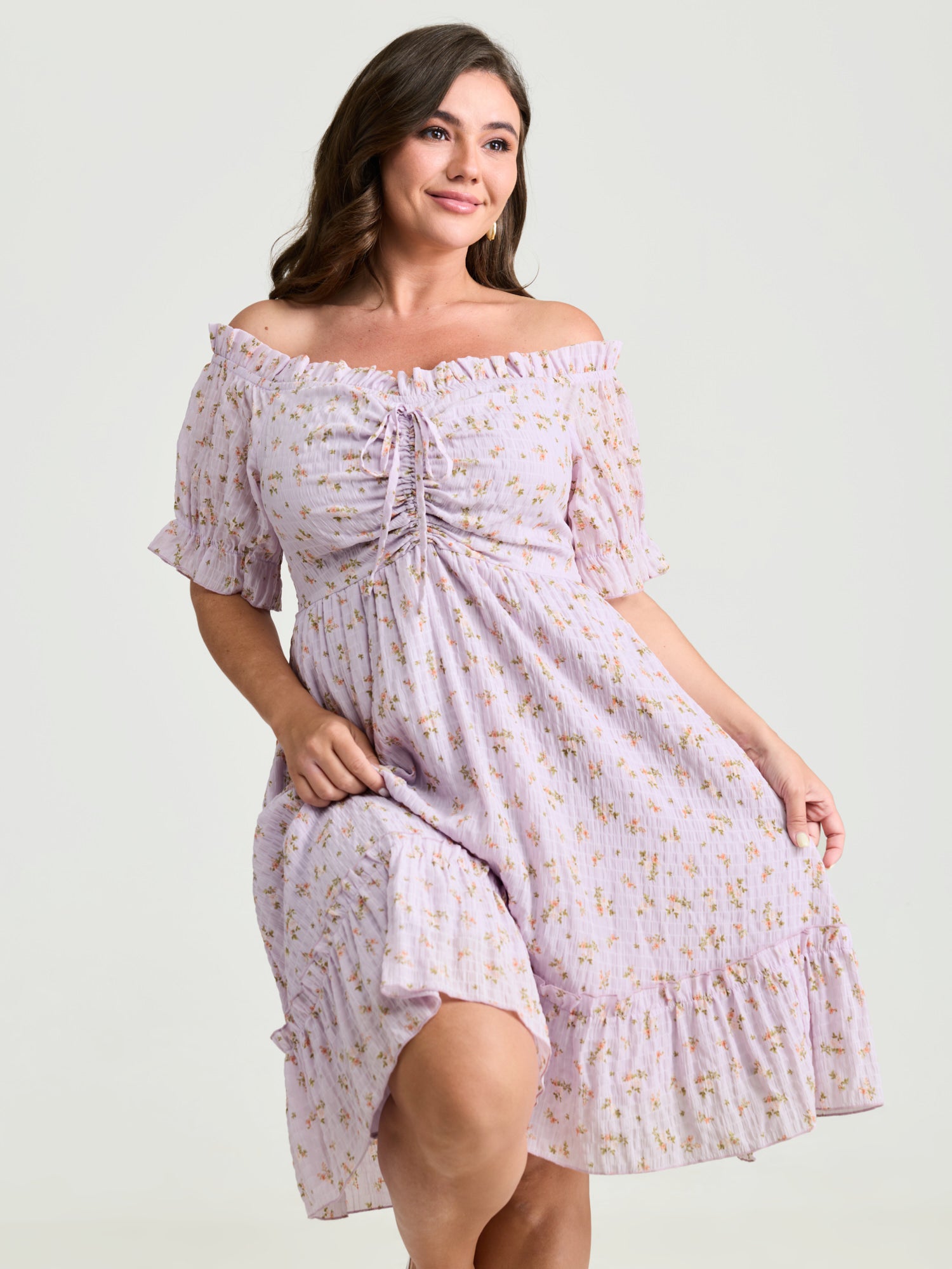 Off-Shoulder Romantic Ruffles Floral Mini Dress
