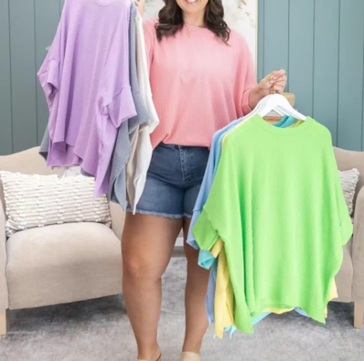 Raised Rib Easy-Fit Dolman 3/4 Sleeve Tunic