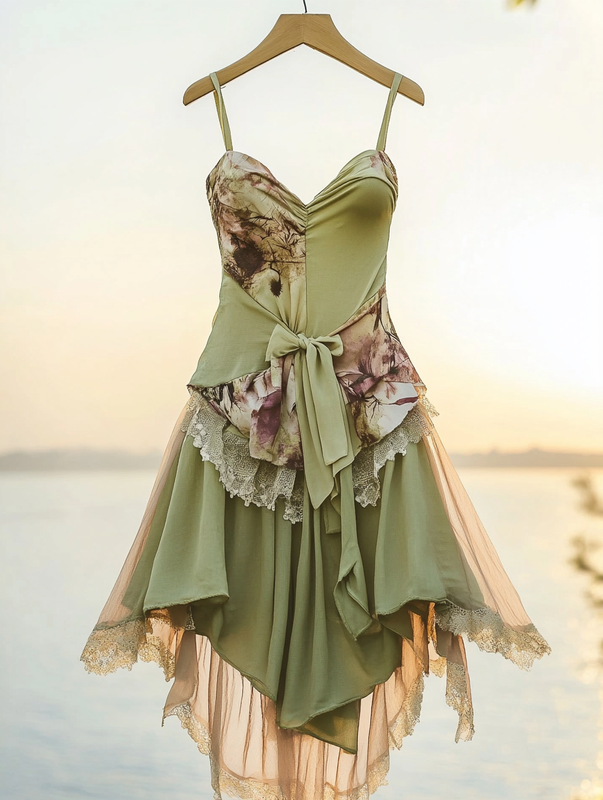 Asymmetrical dress with ruffles for vacation or daily wear c650