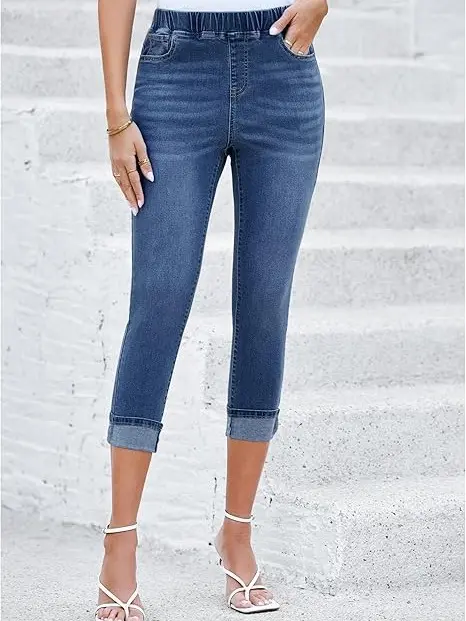 Women's Pull-On Jeans — High-Waisted, Skinny Cropped Pants