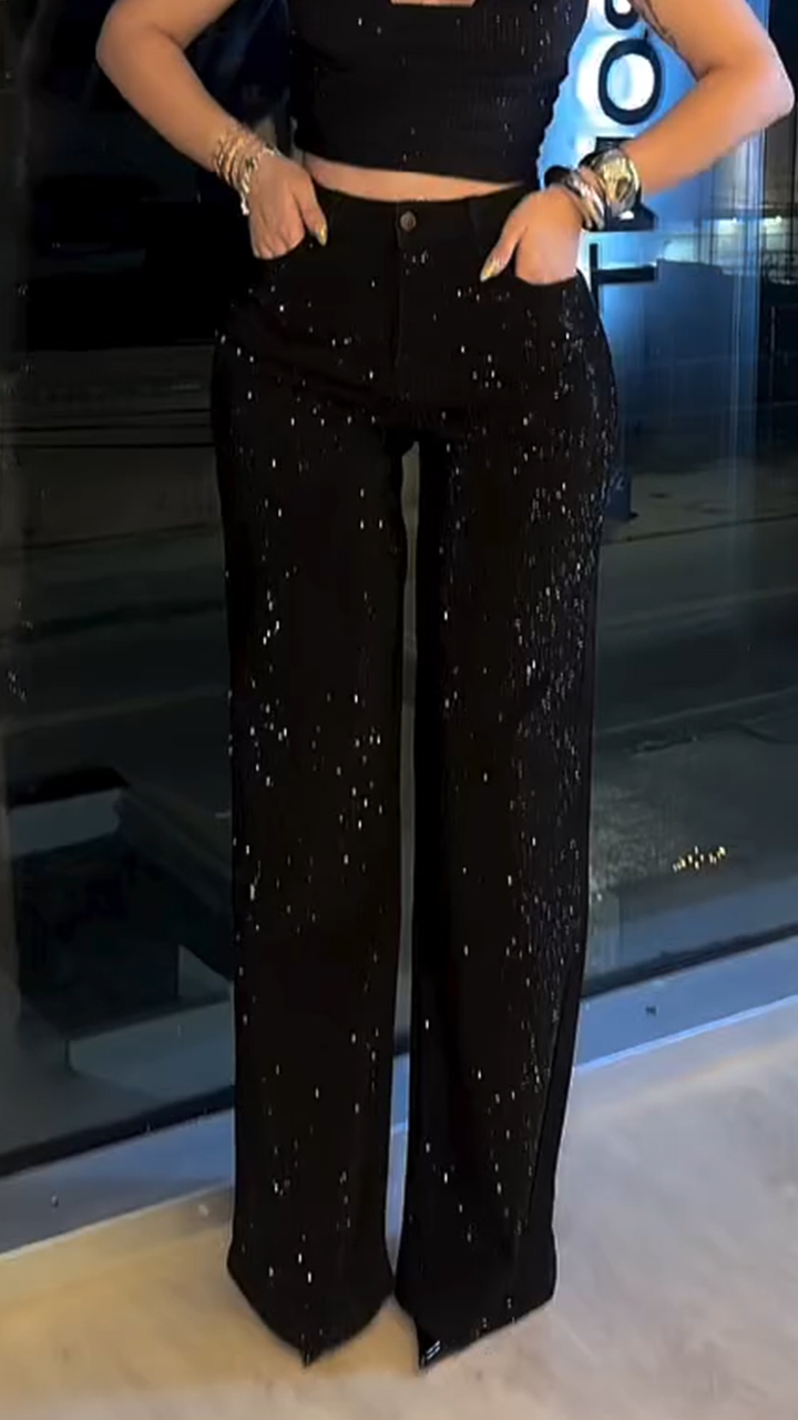 Womens Rhinestone Casual Jeans