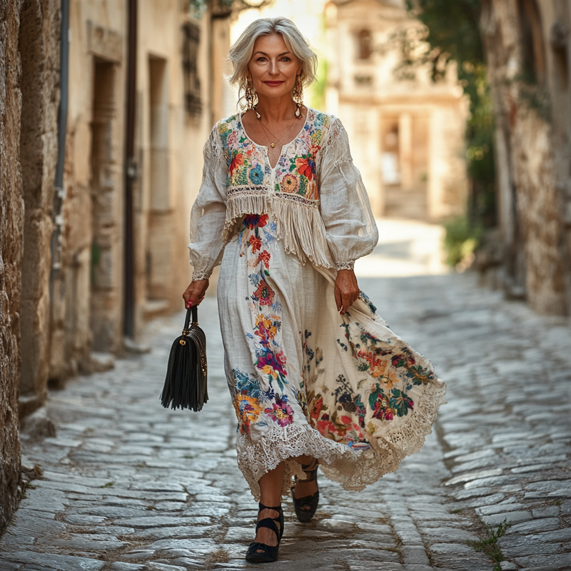 Vintage Loose Linen Patchwork Dress 8f33