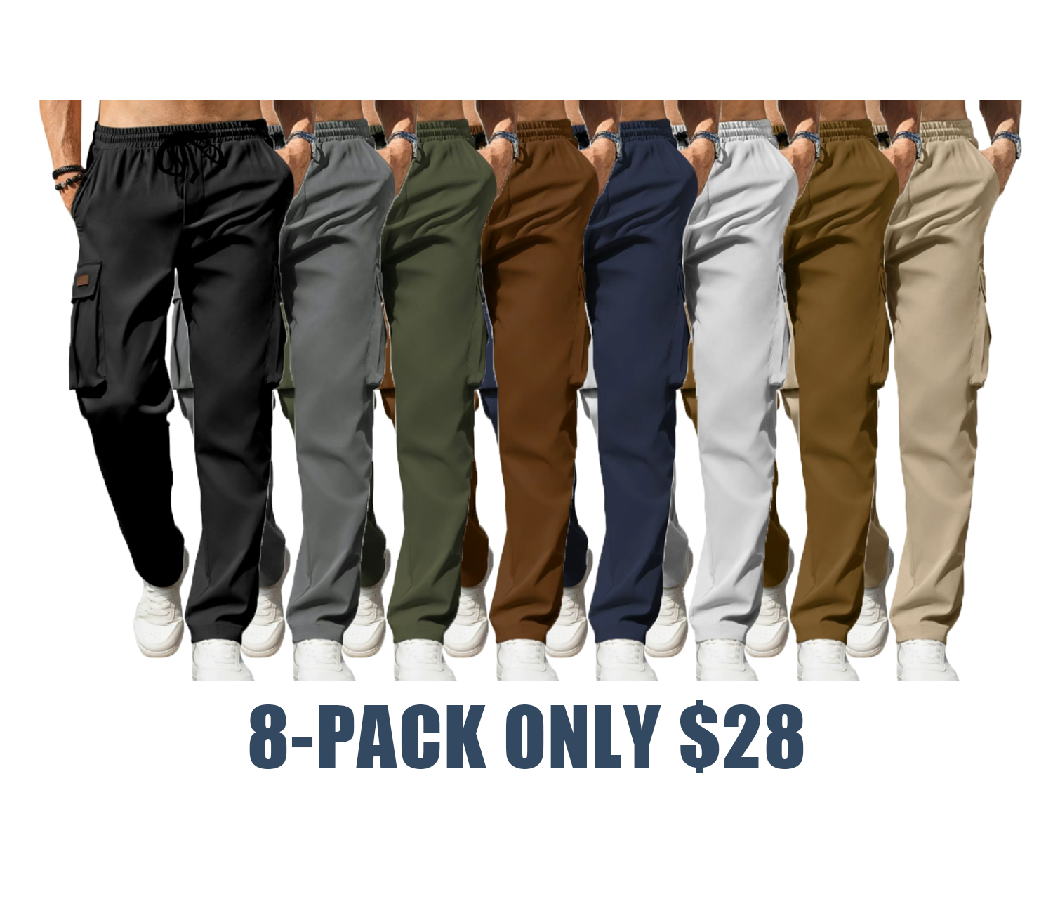 Men's Cargo Pants – Casual Loose Fit Sweatpants with Drawstring Waist and Multi Pockets