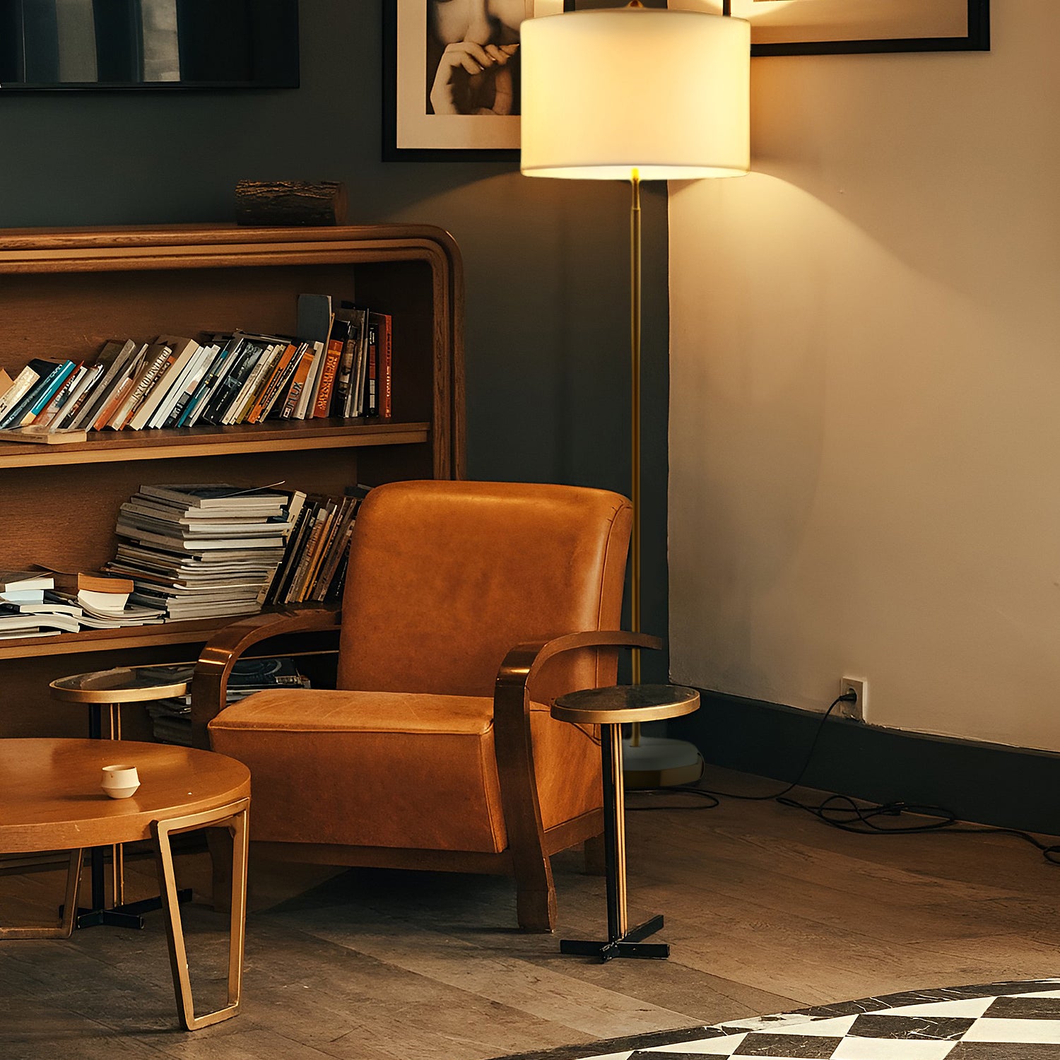 Modern Tall Brass Floor Lamp with Shelves