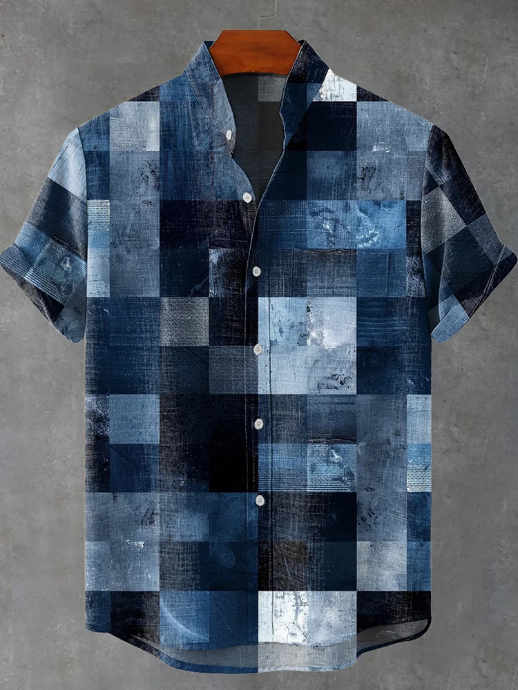 Vintage Geometric Print Casual Cotton Shirt