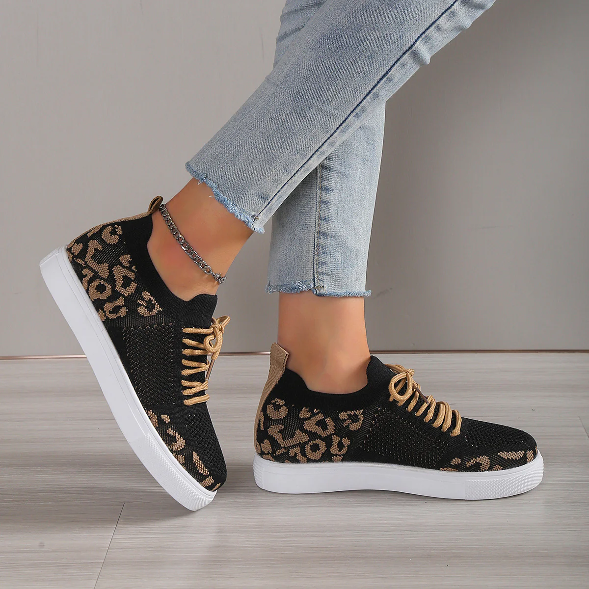 Lace-Up Leopard Flat Sneakers (multiple color options)
