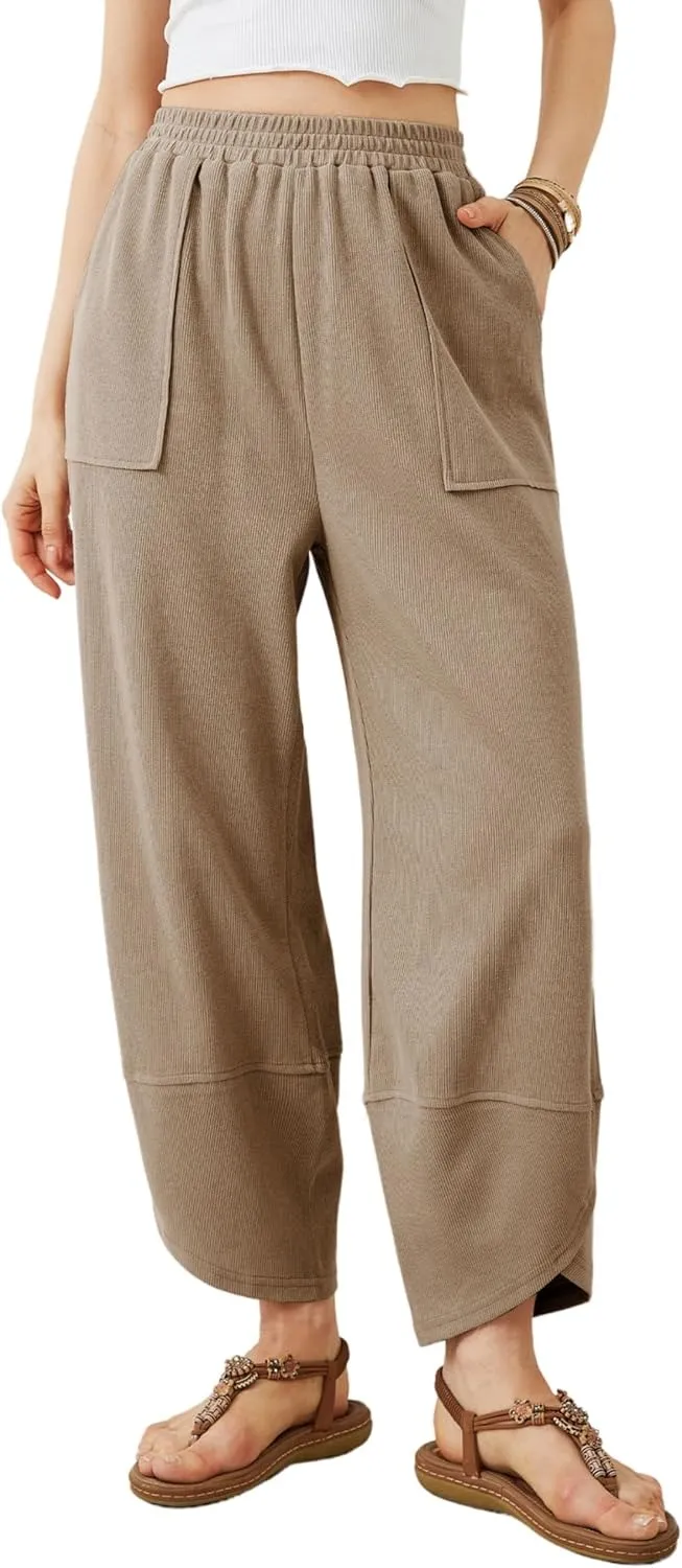 Women's Wide Leg Harem Pants Casual Palazzo Pants with Pockets High Waist Relaxed Fit