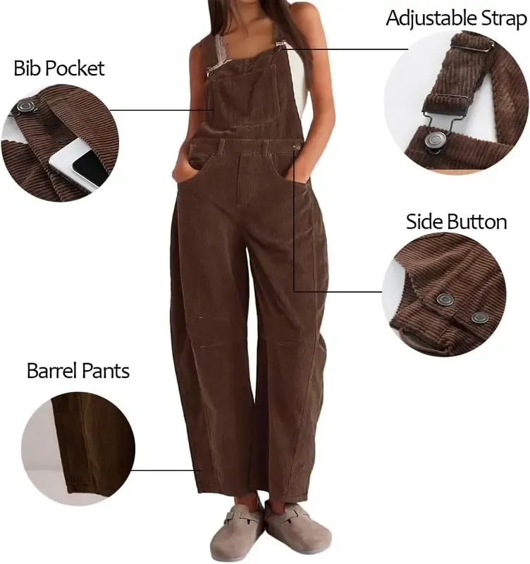 ✨Women's Corduroy Overalls Barrel Wide Leg Bib Pants🔥