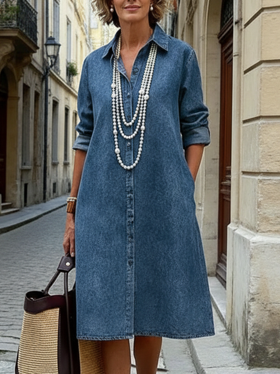 Cozy 100% Cotton Denim Shirt Dress