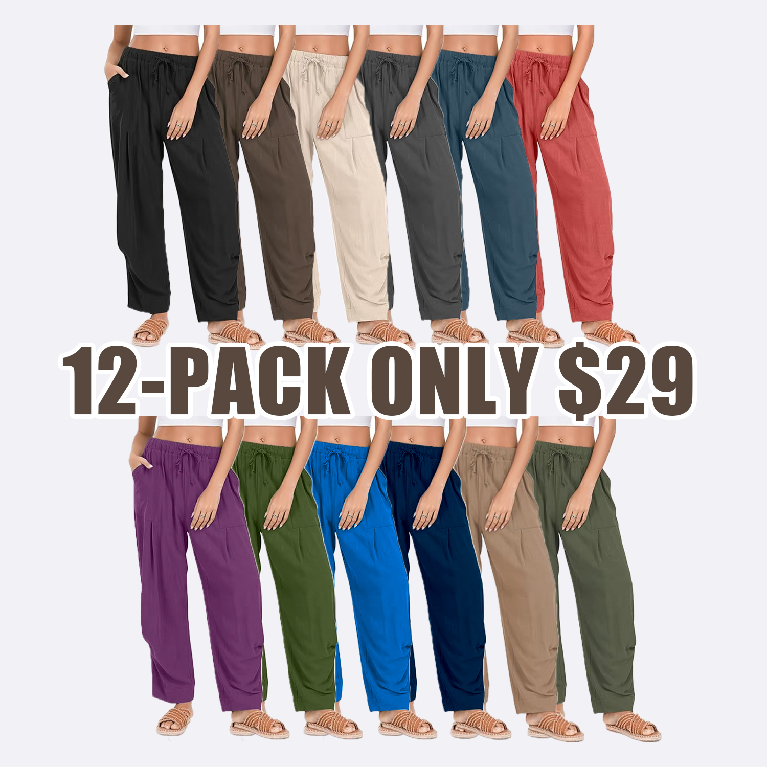 🧺 Women's Linen Harem Pants – Summer Drawstring Wide-Leg Lounge Trousers with Pockets