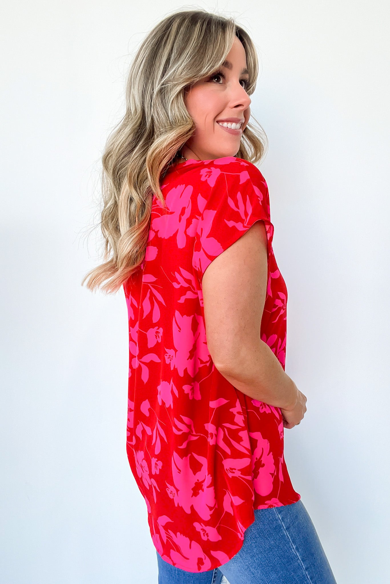 V-Neck Floral Cap Sleeve Top