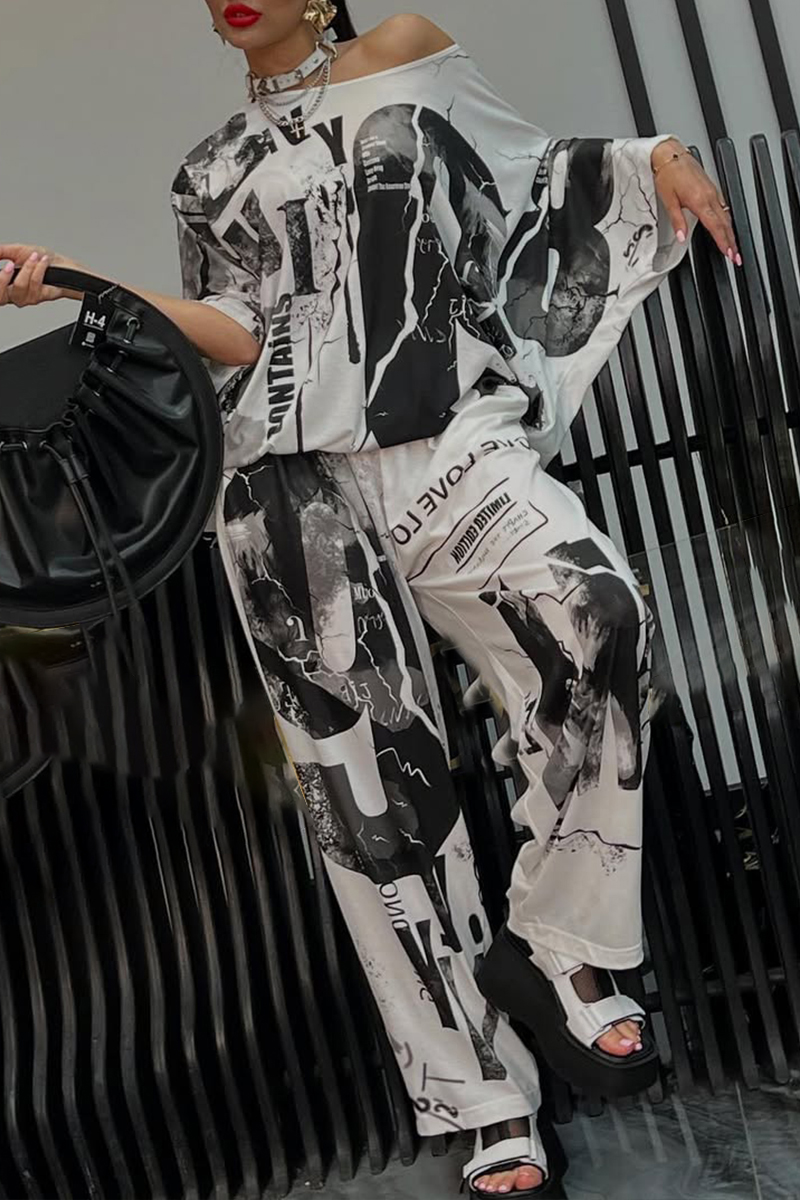 Ladies' Round Neck Printed Top + Pants Casual Set