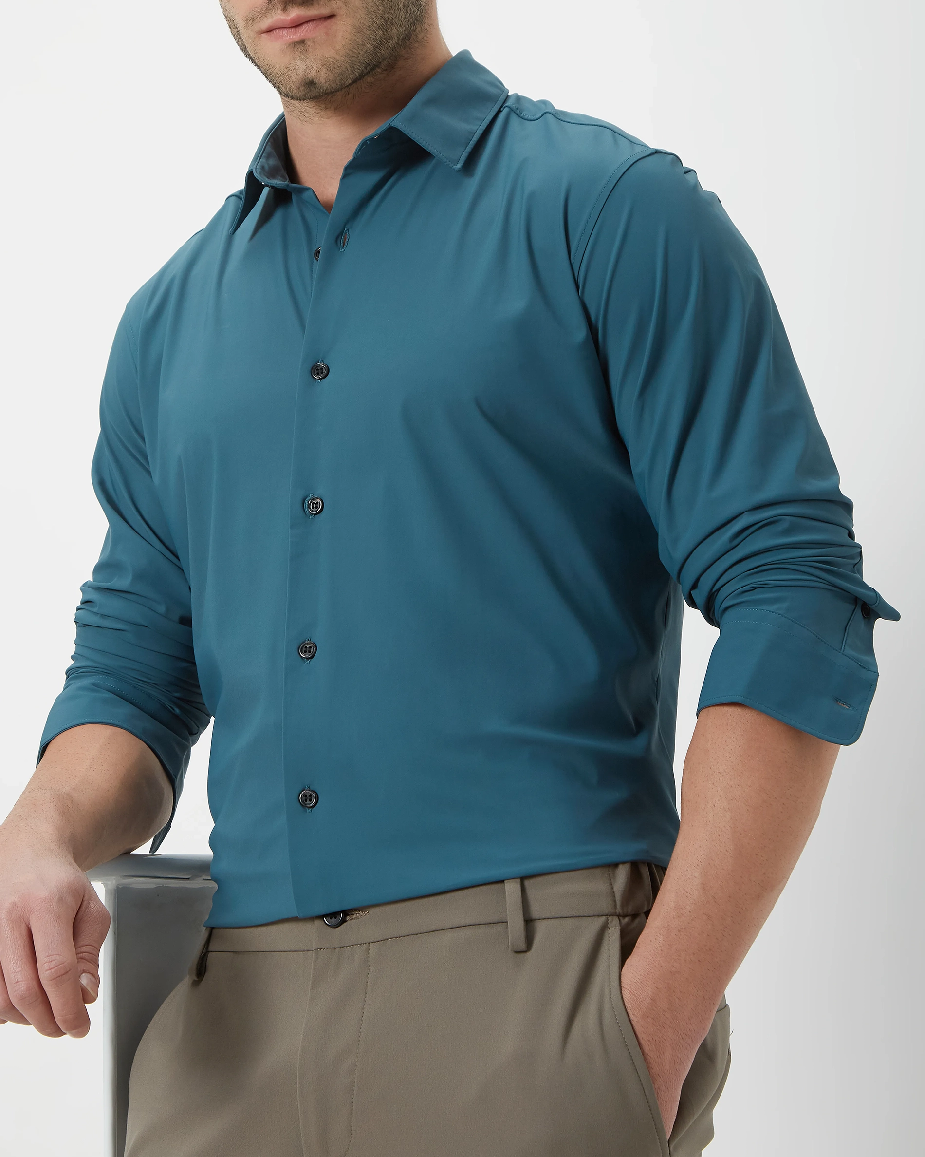 Simple And Comfortable Slim-Fit Breathable Green Shirt