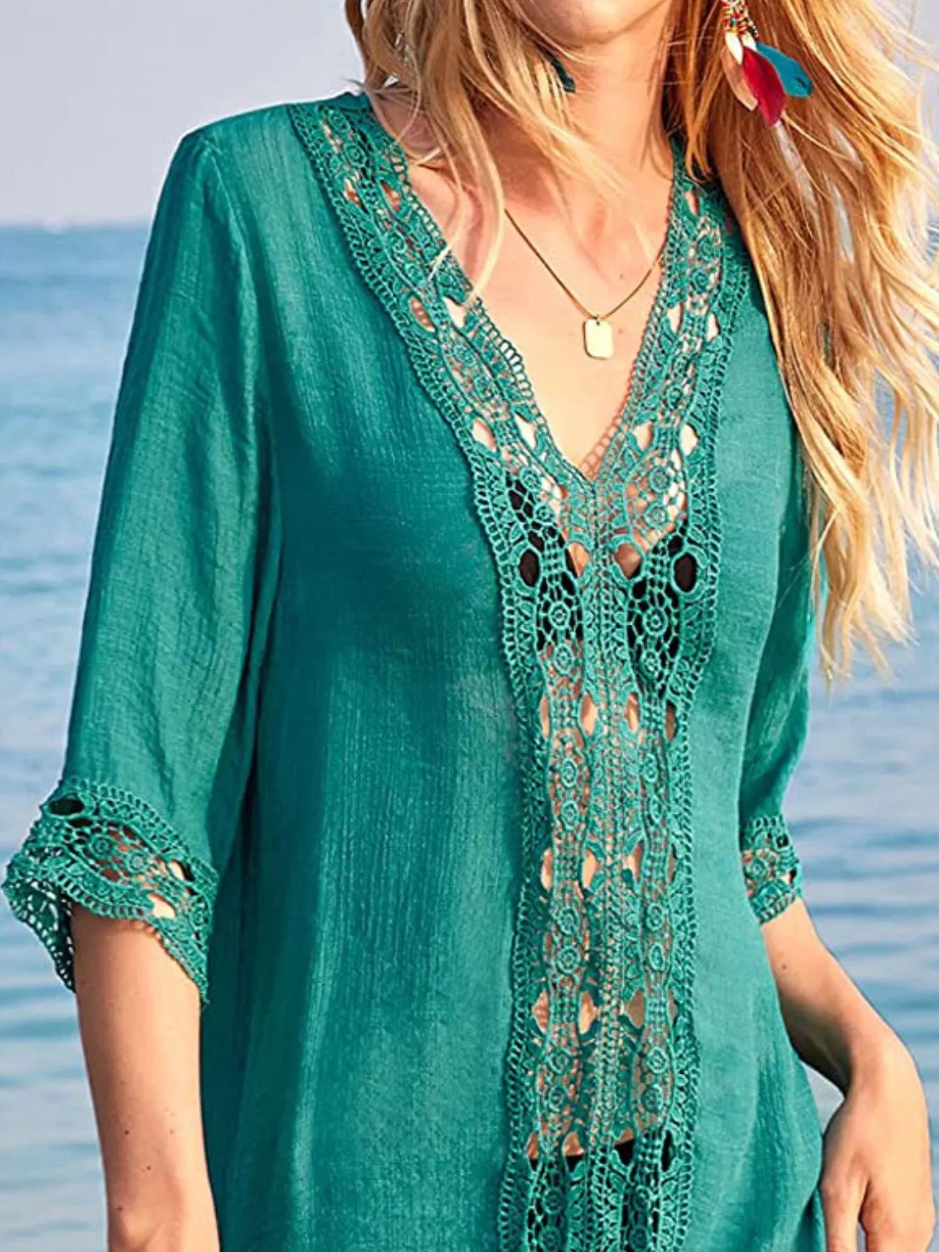 Lace Trim V-Neck Cover-Up