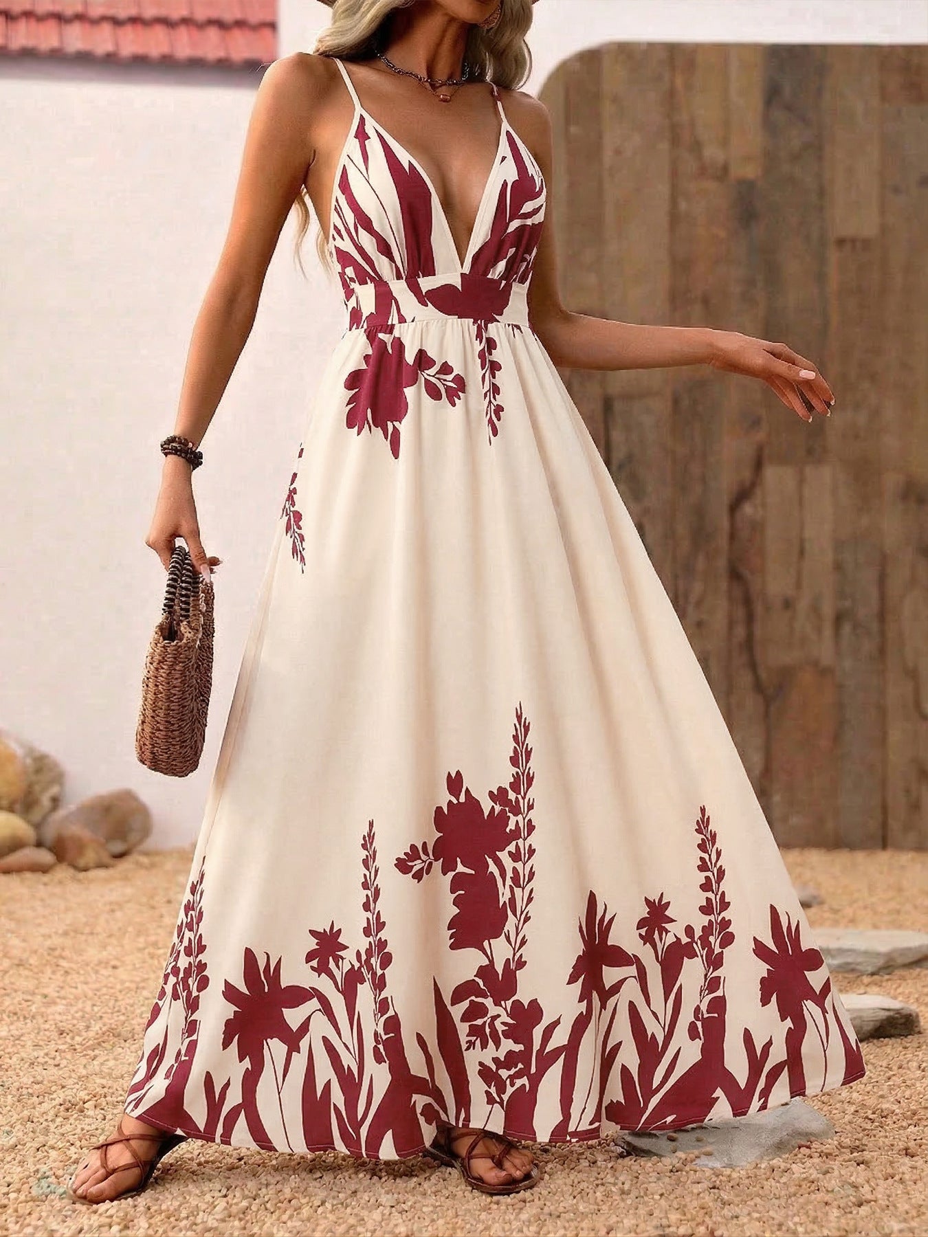 Deep V-Neck Spaghetti Strap Maxi Dress