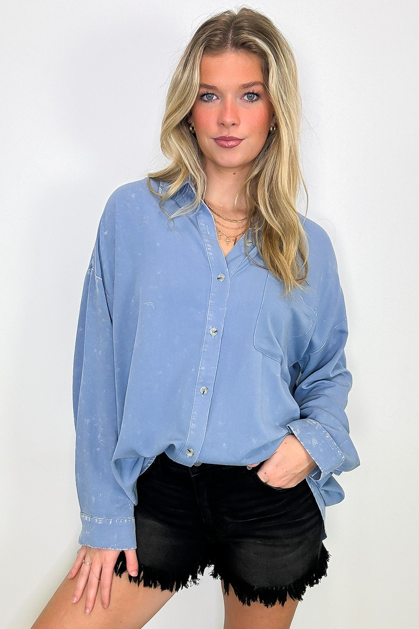 Mineral Wash Button Down Top