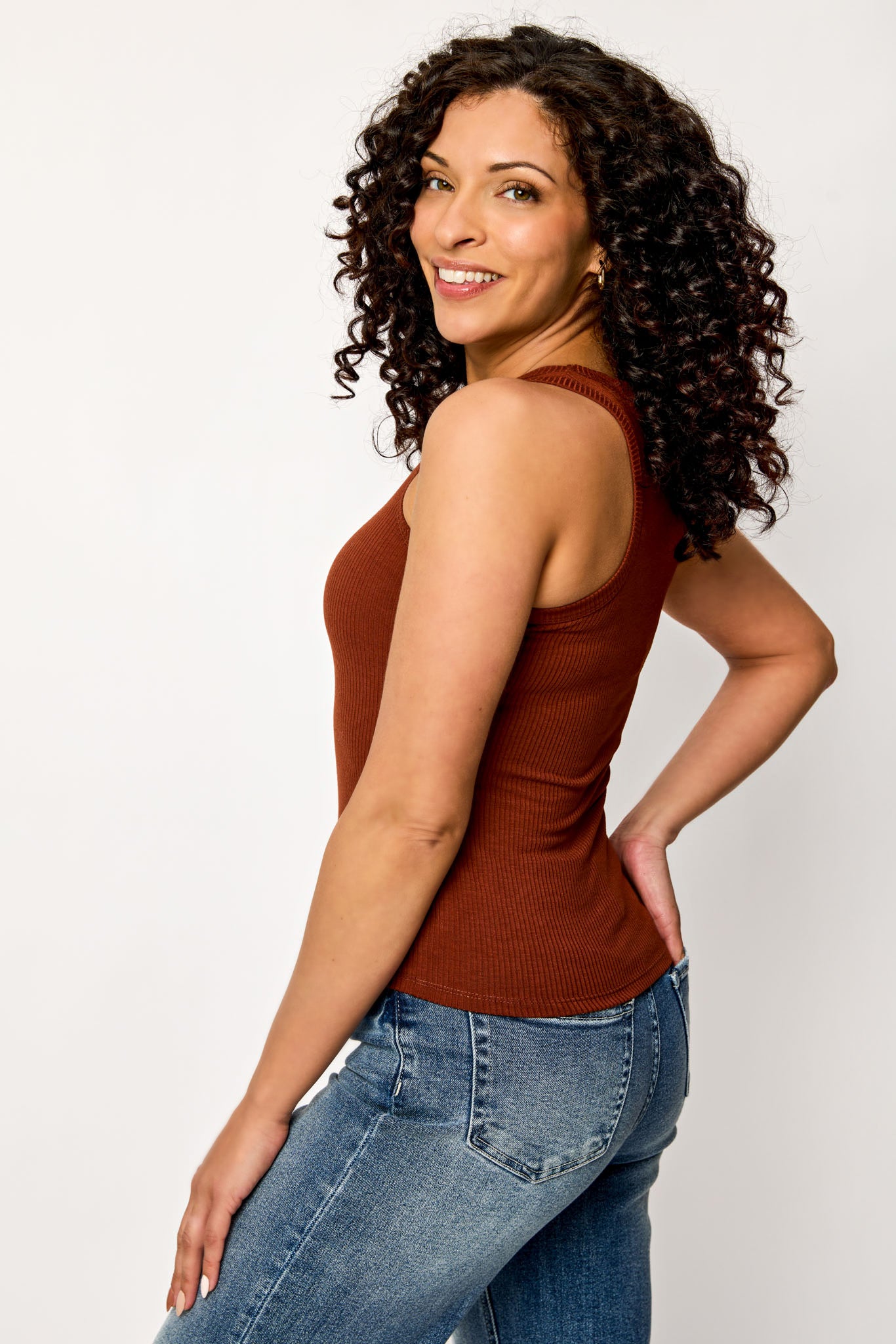 Ribbed Crew-Neck Racerback Tank