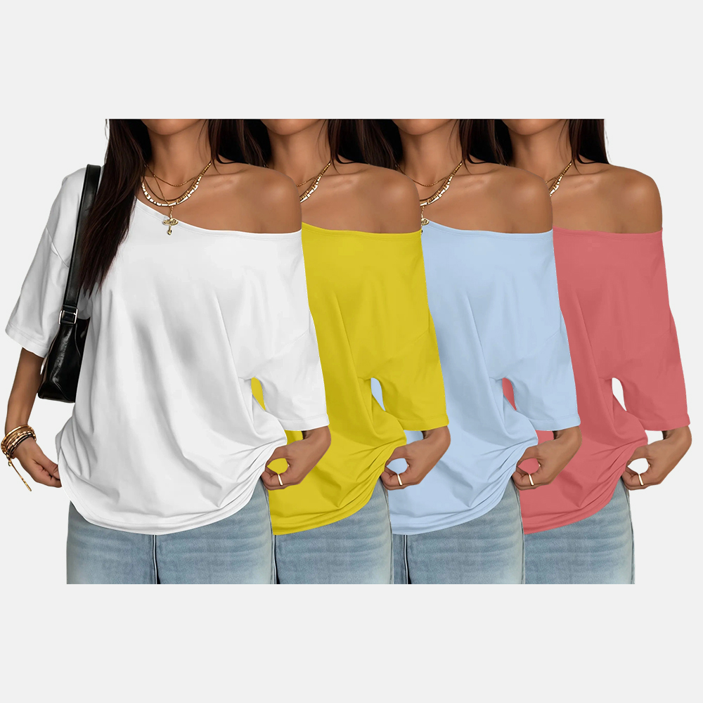 Plus Size Women's Asymmetrical Shoulder Top, Trendy Fashion Short Sleeve Blouse, Thin Lightweight Fitted Daily Wear for Plus Size Ladies