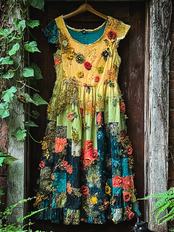 Summer Contrast Linen Dress 135c